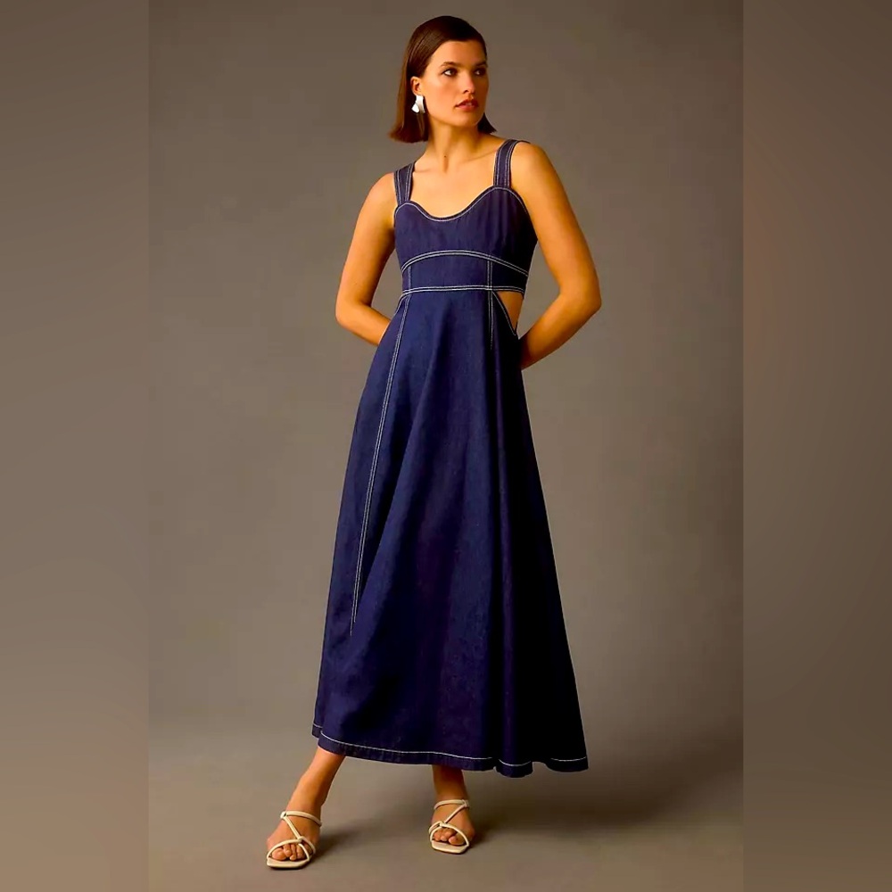 Anthropologie x Aureta. Corset Denim Cutout Dress size medium petite